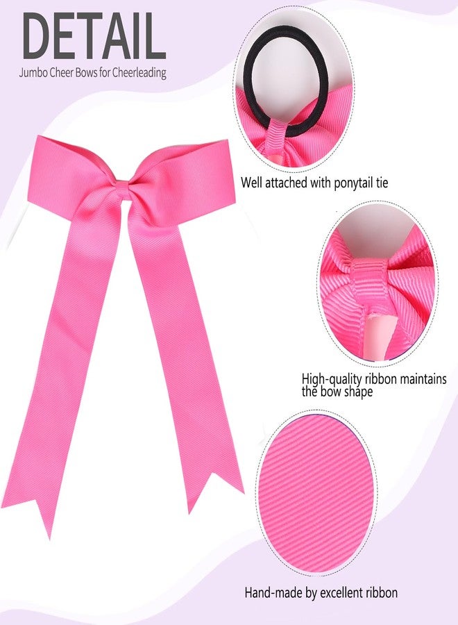 Hipcheer 20pcs Collegiate Style Cheer Bows for Girls, Long Tail Skinny Cheer Bow Ponytail Holder Handmade Bows for Girls Teens Softball Cheerleader Sports (Hot Pink) - Image 4